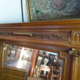 Old very large mirror Henri 2 wooden frame with columns beveled glass