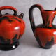 Vintage and gargoulette black and Red 70s vallauris Vallauris vase