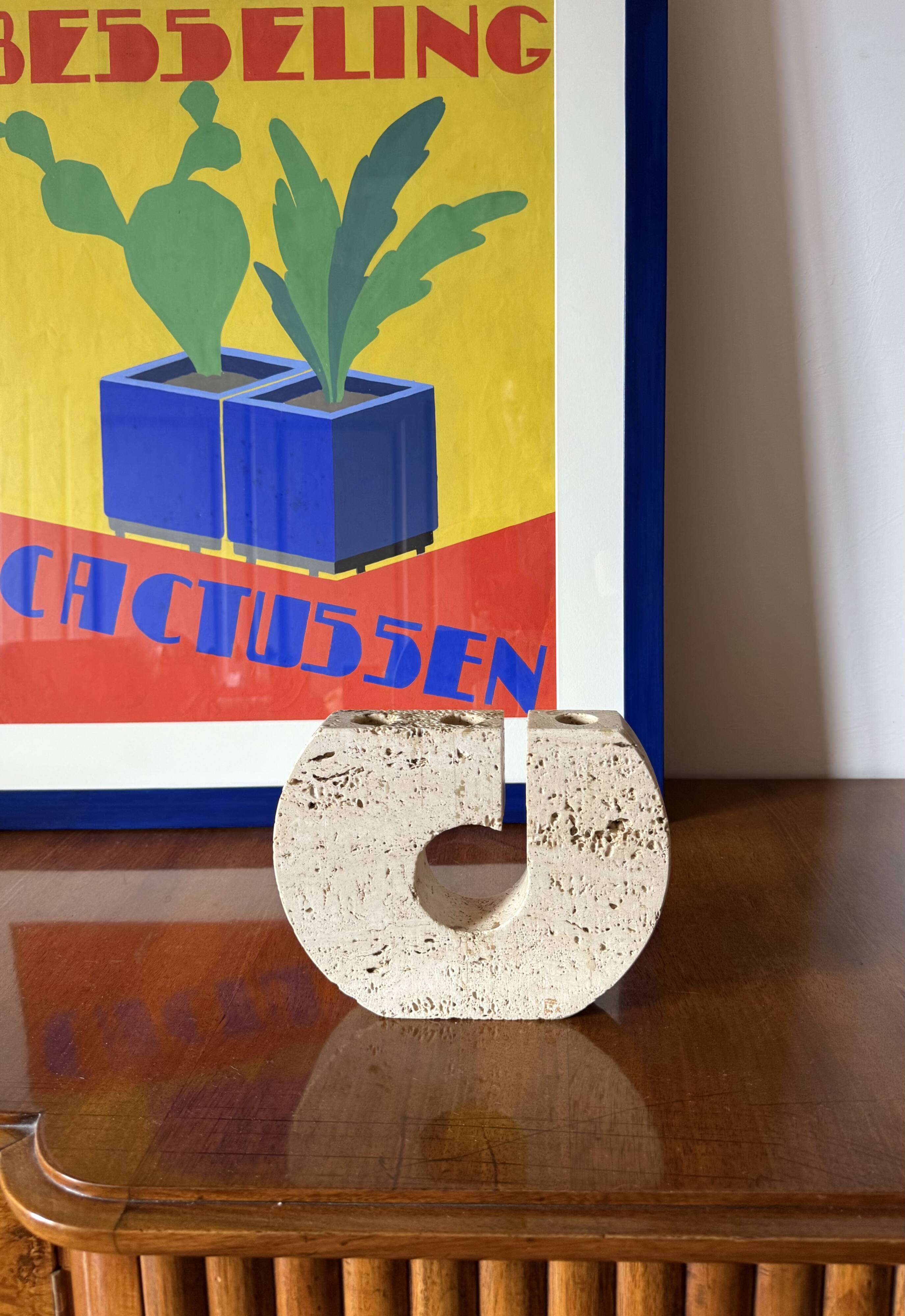 Enzo Mari, brutalist travertine candle holder, Fratelli Mannelli Italy 1970