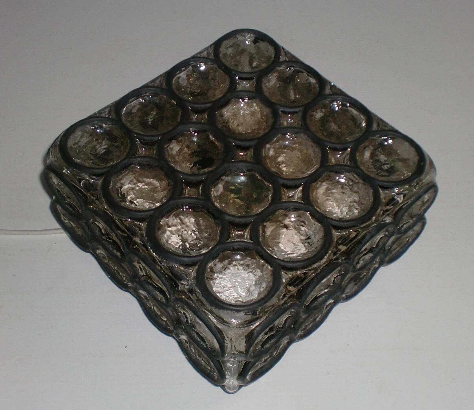 19x19cm  iron-ring glass ceiling lamp by Limburg Glashütte Germany 1960s