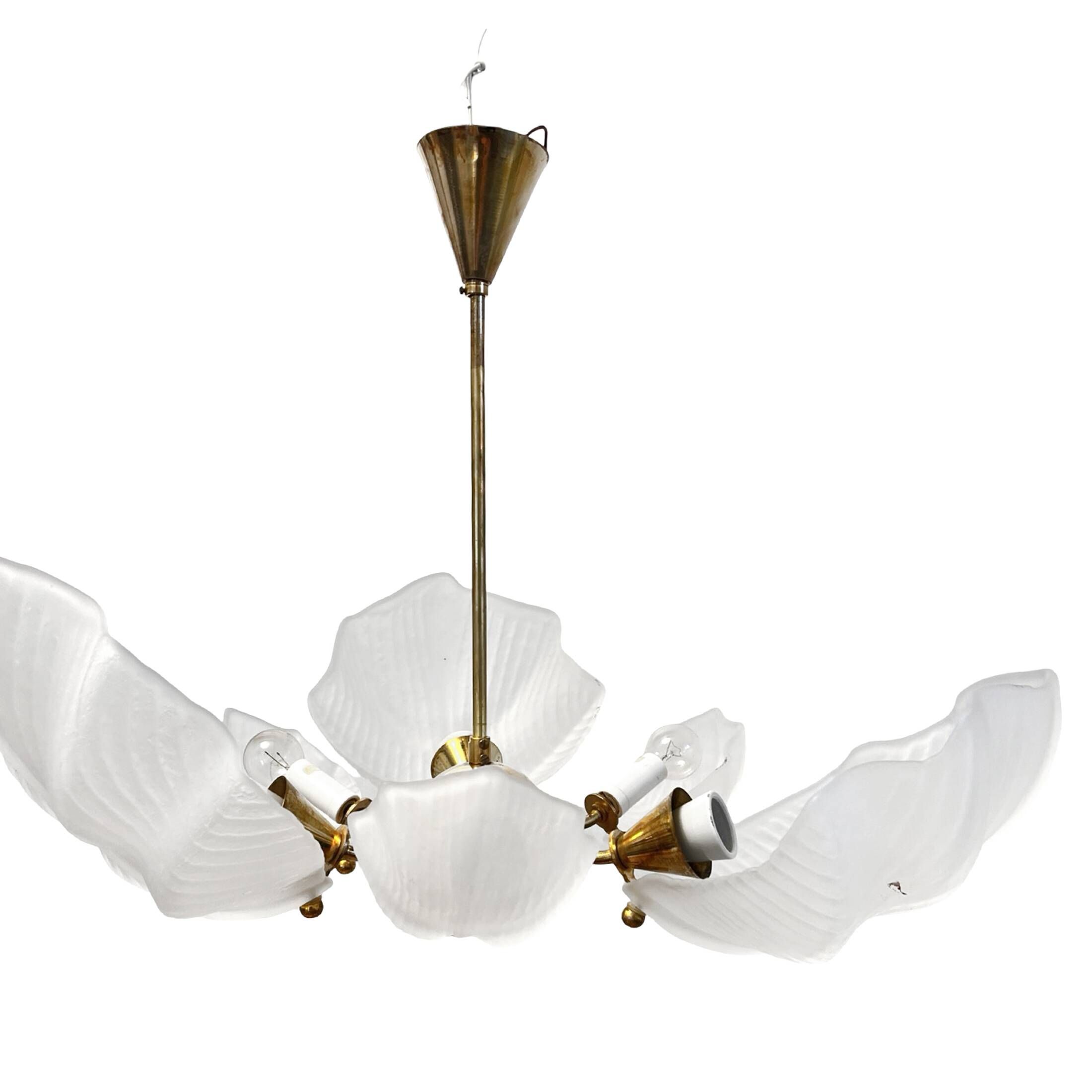 Beautiful chandelier, leaf type, Železny Brod Sklo ZBS, Czechoslovakia, 1970s.