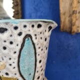 Hyèvre art pitcher signed polychrome enamels