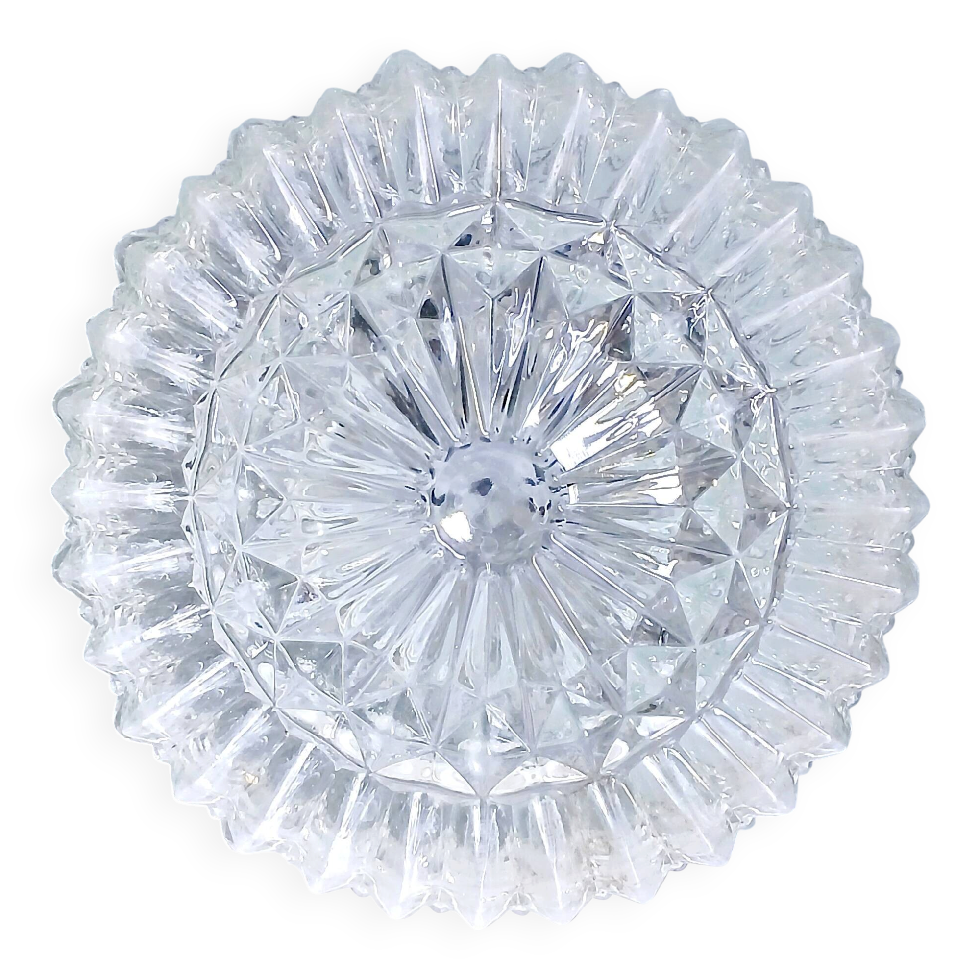 Ceiling light or wall light in moulded glass with diamond point, 1970.