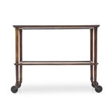 Wooden trolley with glass shelves, 1950s