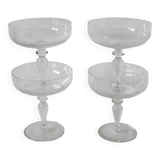 set of 4 very large champagne glasses in engraved crystal 1950 12 x 11 cm