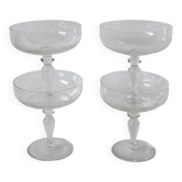 set of 4 very large champagne glasses in engraved crystal 1950 12 x 11 cm