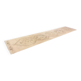 Vintage Handmade Soft Beige and Brown Long Hallway Runner