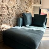 Méridienne Caravane – duck blue linen chaise longue