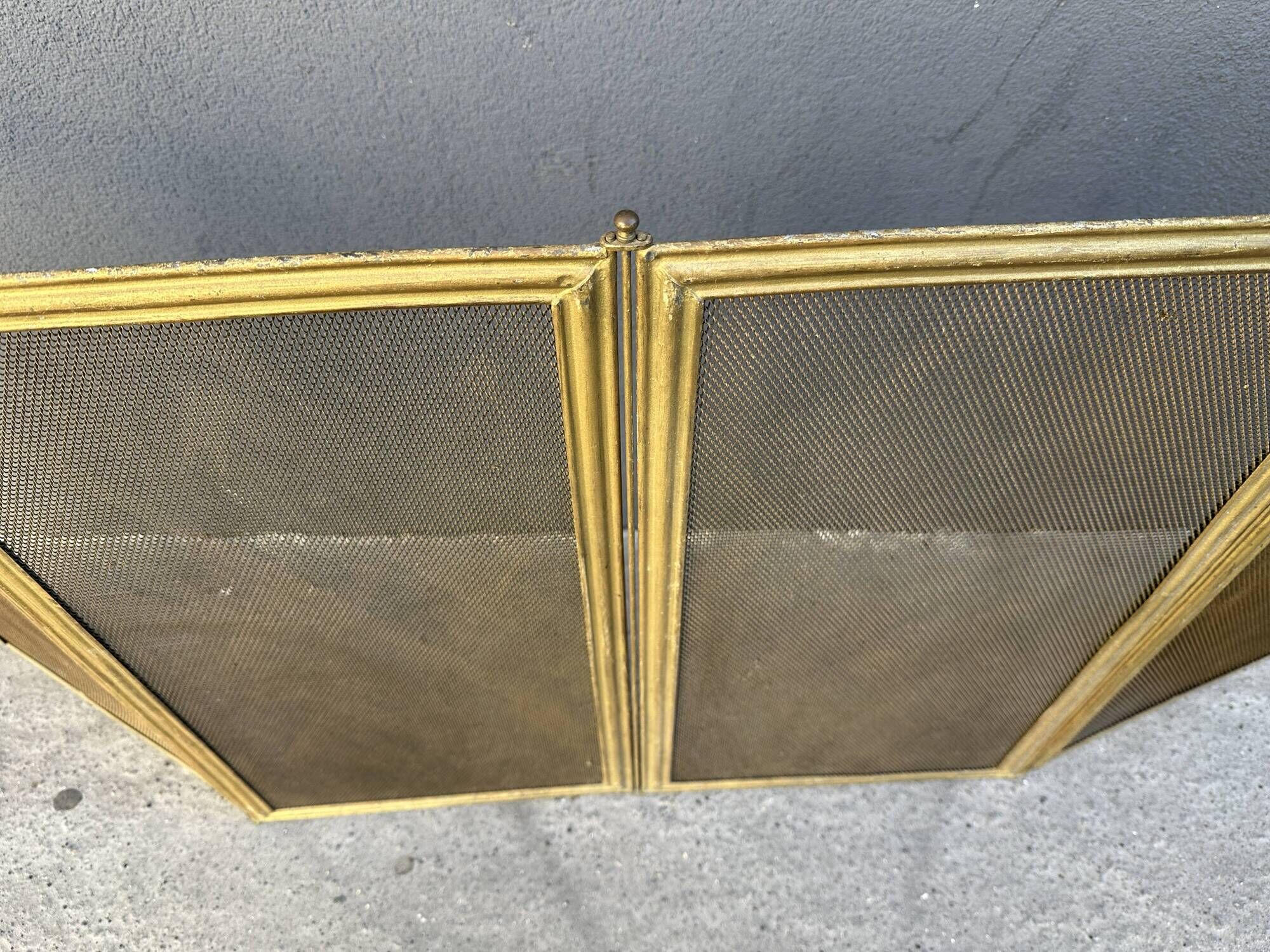 Antique 19th-century fireplace screen, French gilded spark guard.