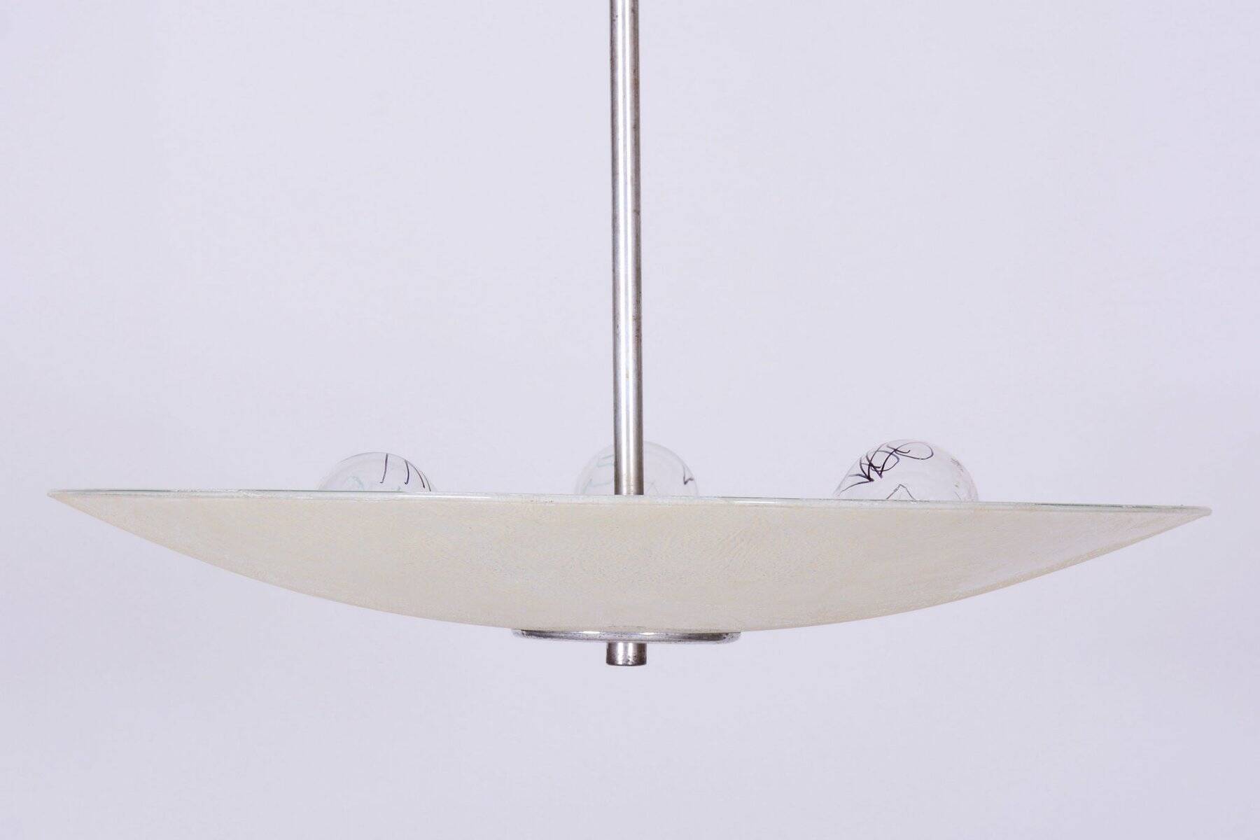 Bauhaus Chandelier in Chrome, Steel and Frosted Glass, Czech, 1940s