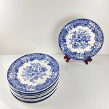 Set of 8 blue earthenware dinner plates with floral and bird decoration, 20th century