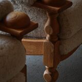 Henning Kjærnulf, lounge chairs in oak and lambswool, mid-century Danish, 1960s.