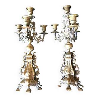 Pair of Napoleon-style bronze candlesticks