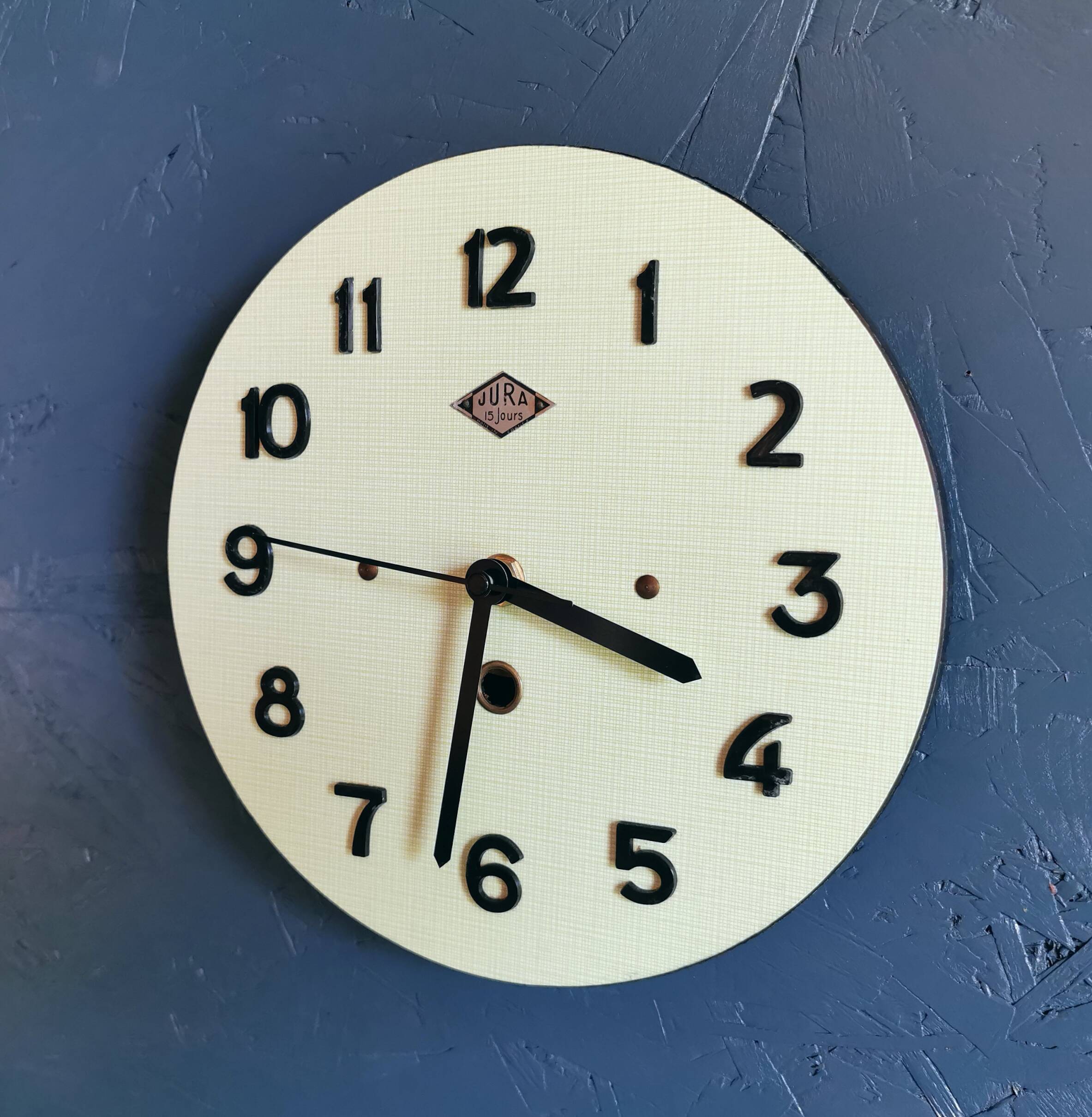 Vintage formica clock round silent wall clock "Green Jura"