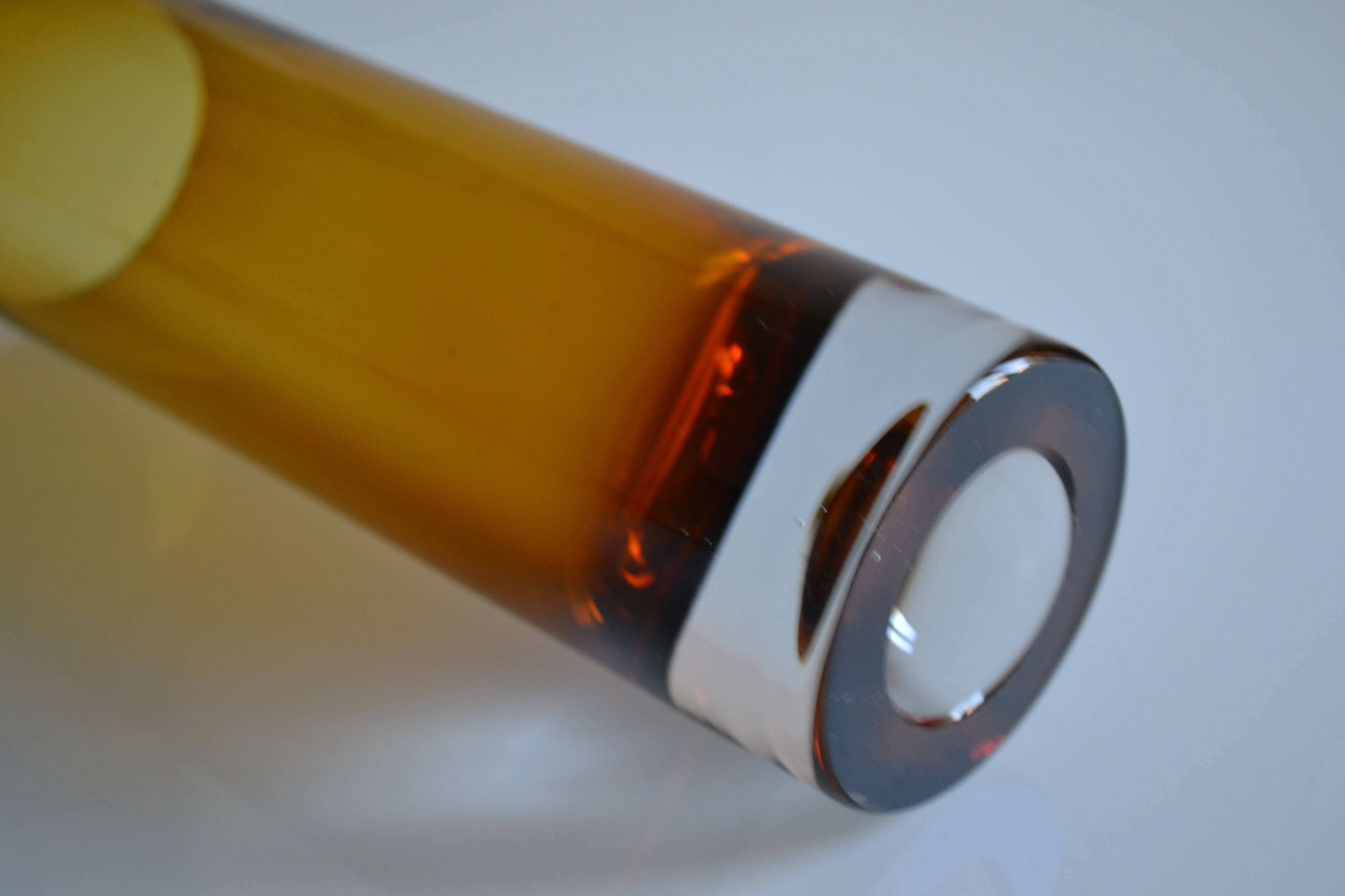 Vintage 70s 1970s roll vase, two-tone amber blown glass