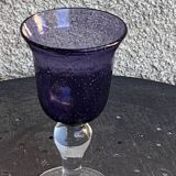 Set of 4 wine glasses in blown and bubbled glass, duo line, biot glassware style, unsigned