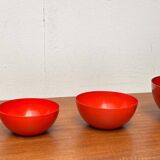 Modern mid-century red enamel bowl sets by Kaj Franck for Finel, Finland, 1960s, set of 4.