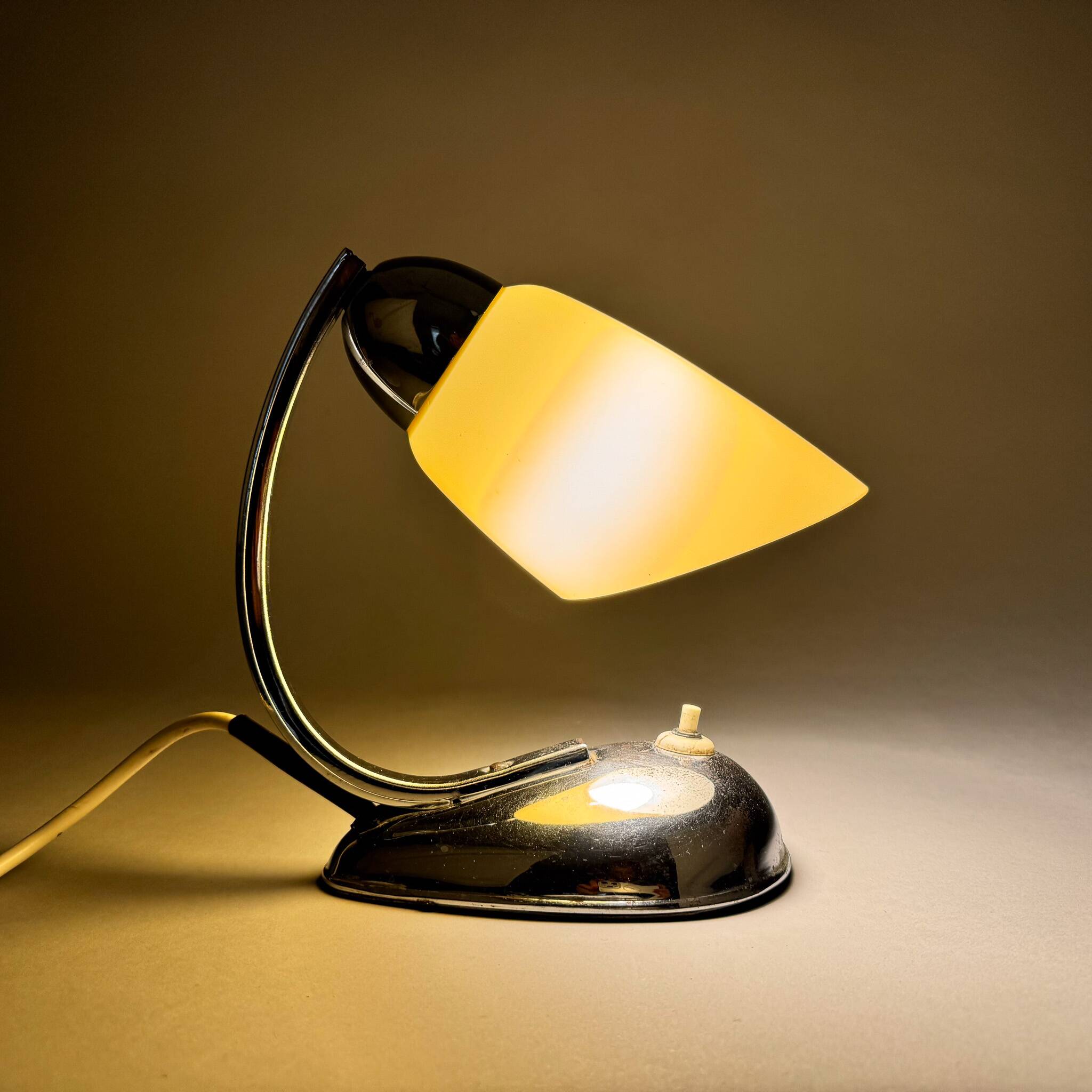 1950s chrome and opaline glass table lamp