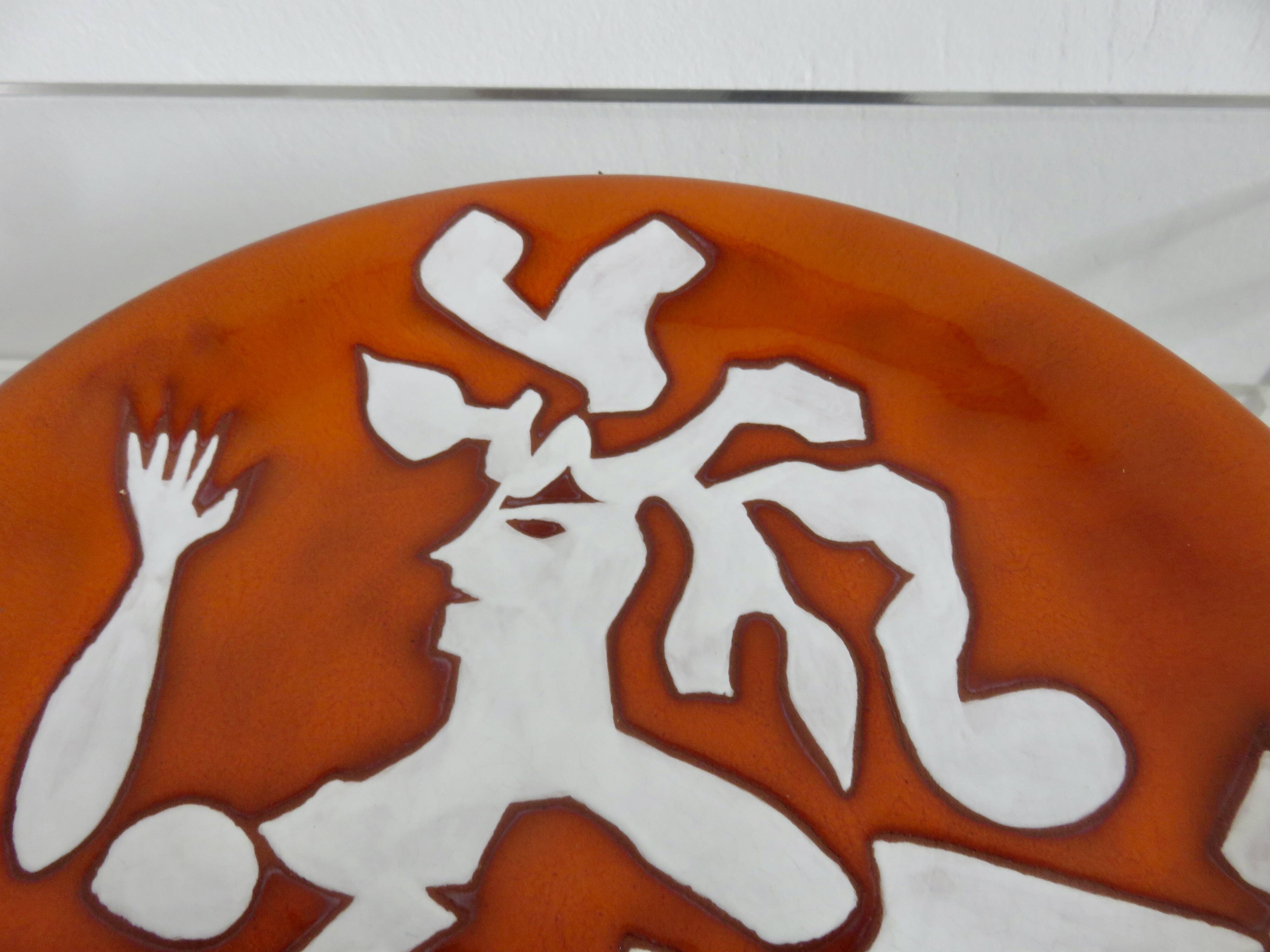 Jean Lurçat 2 enamelled ceramic plates, signed, Sant Vicens edition