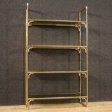 Italian Bookshelf In Golden Metal With Glass Shelves