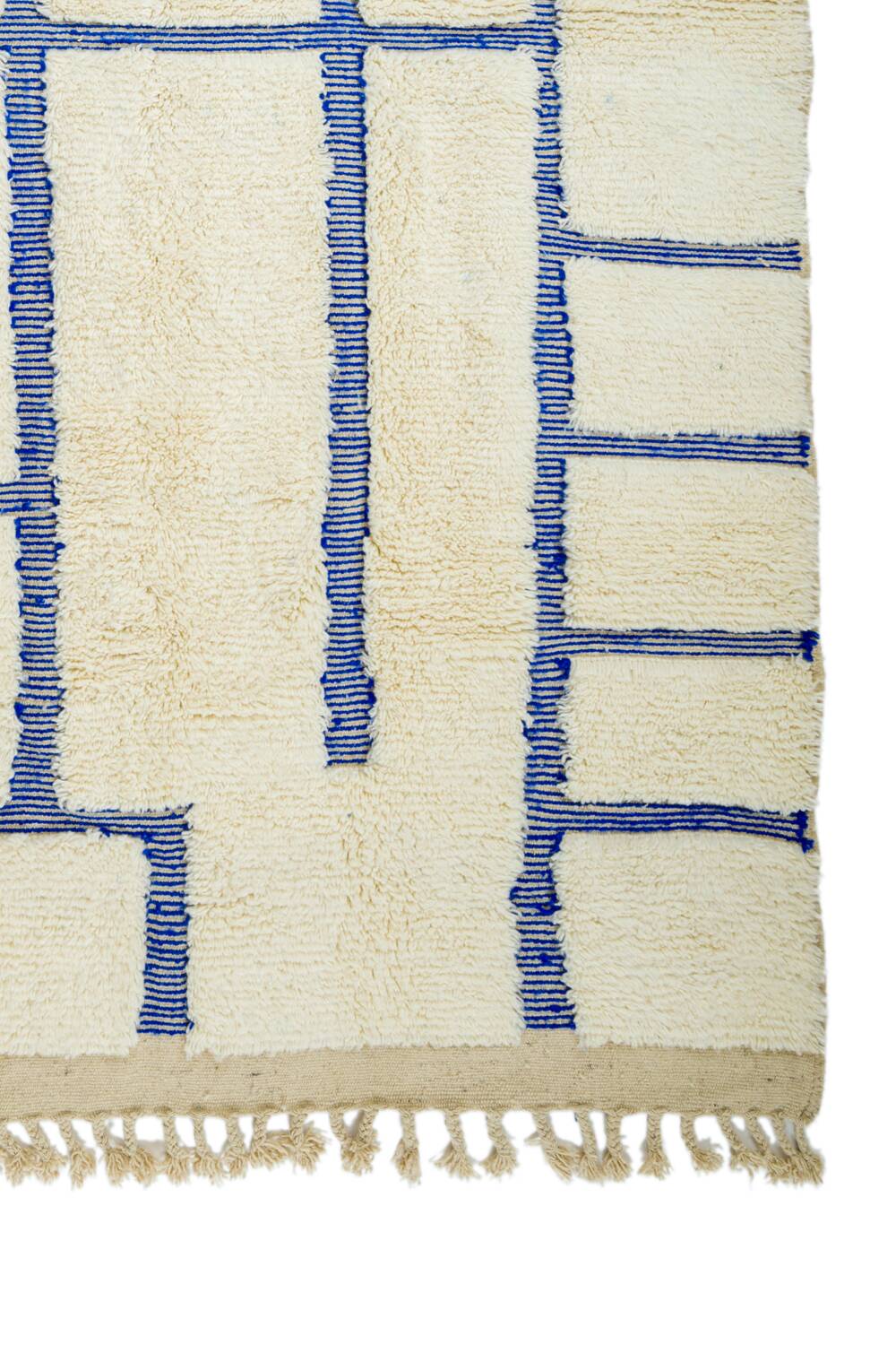 White and blue Klein Beni Ouarain Moroccan rug