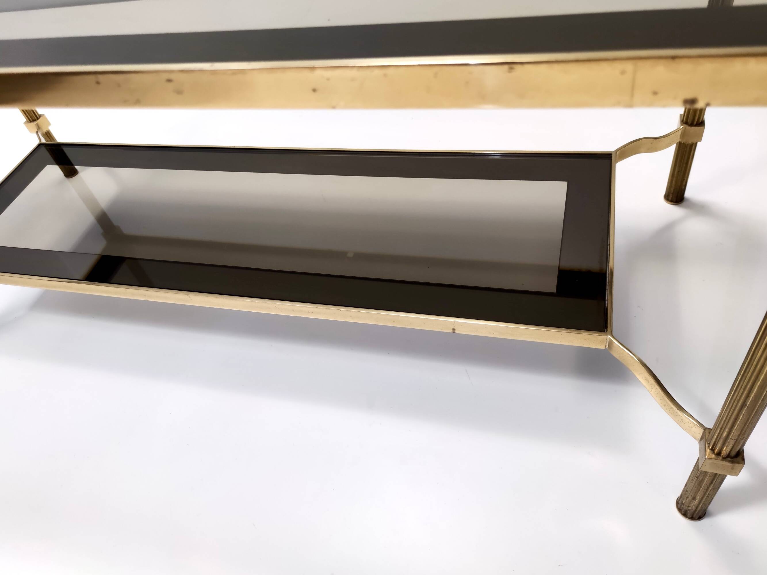 Rectangular Brass Coffee Table with Mirrored Glass Edges, Italy