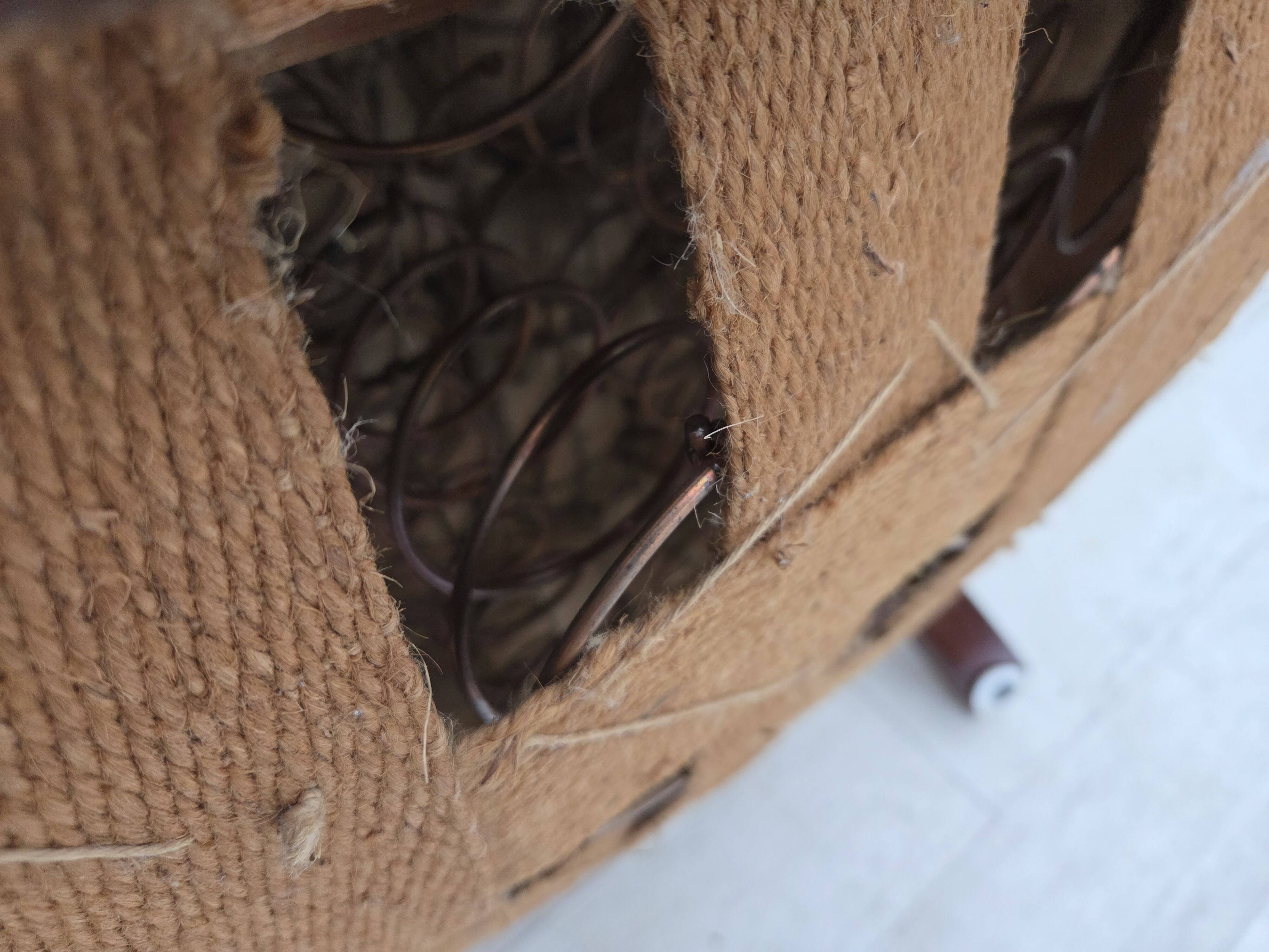 1950s, Danish armchair, furniture wool, hand carved oak wood.