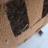 1950s, Danish armchair, furniture wool, hand carved oak wood.