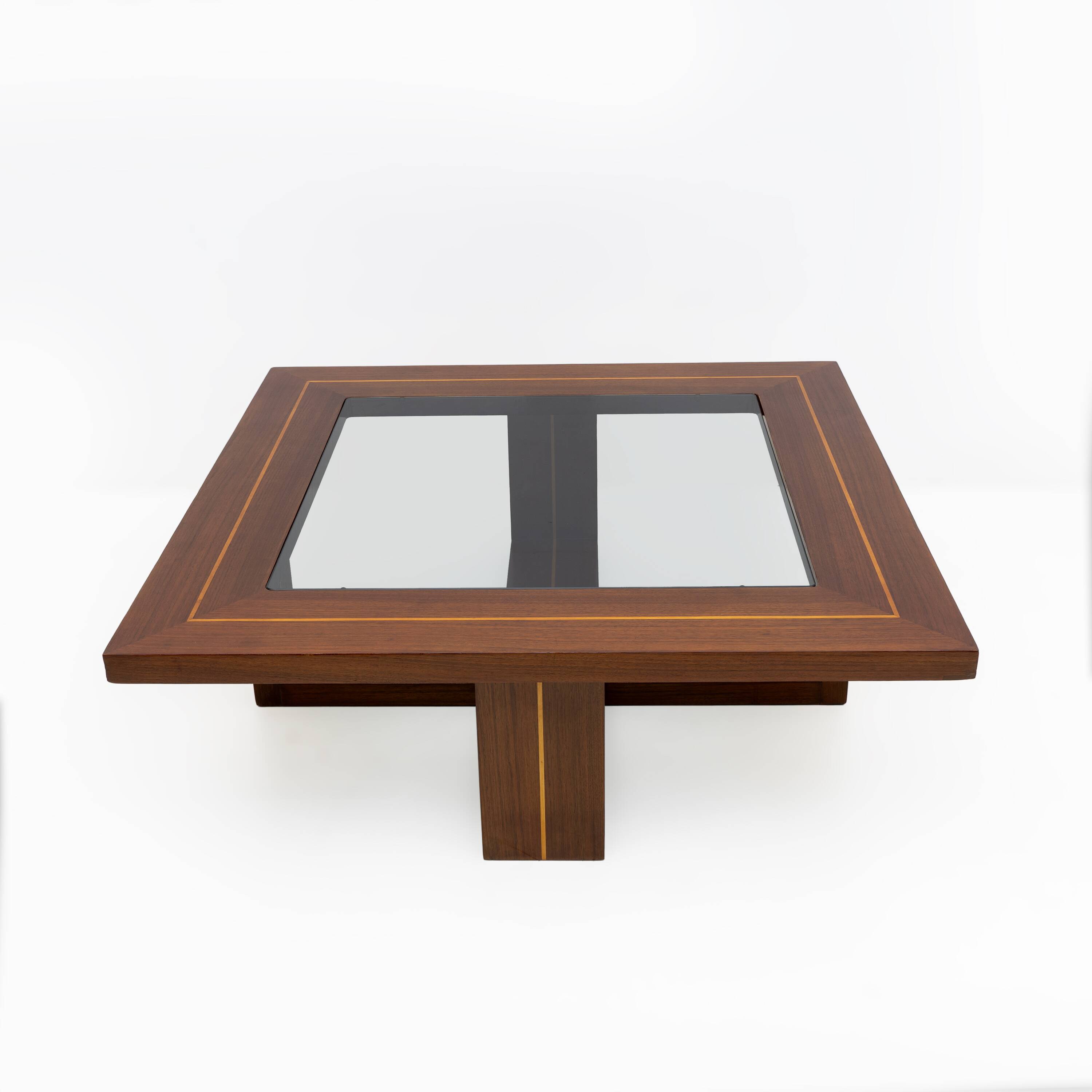 Mid-century Modern Maple Inlays and Walnut Coffee Table, Italy, 1970s