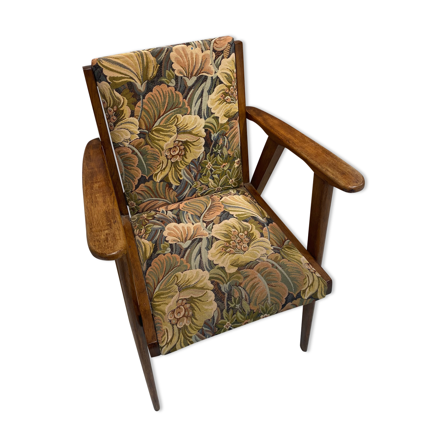 Fauteuil vintage bois et tissu fleuri