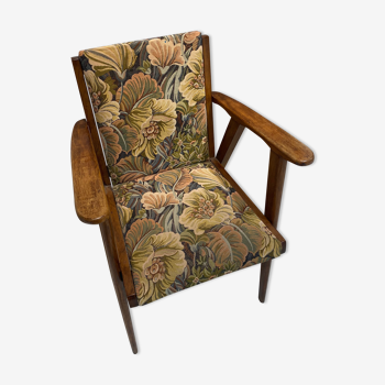 Fauteuil vintage bois et tissu fleuri