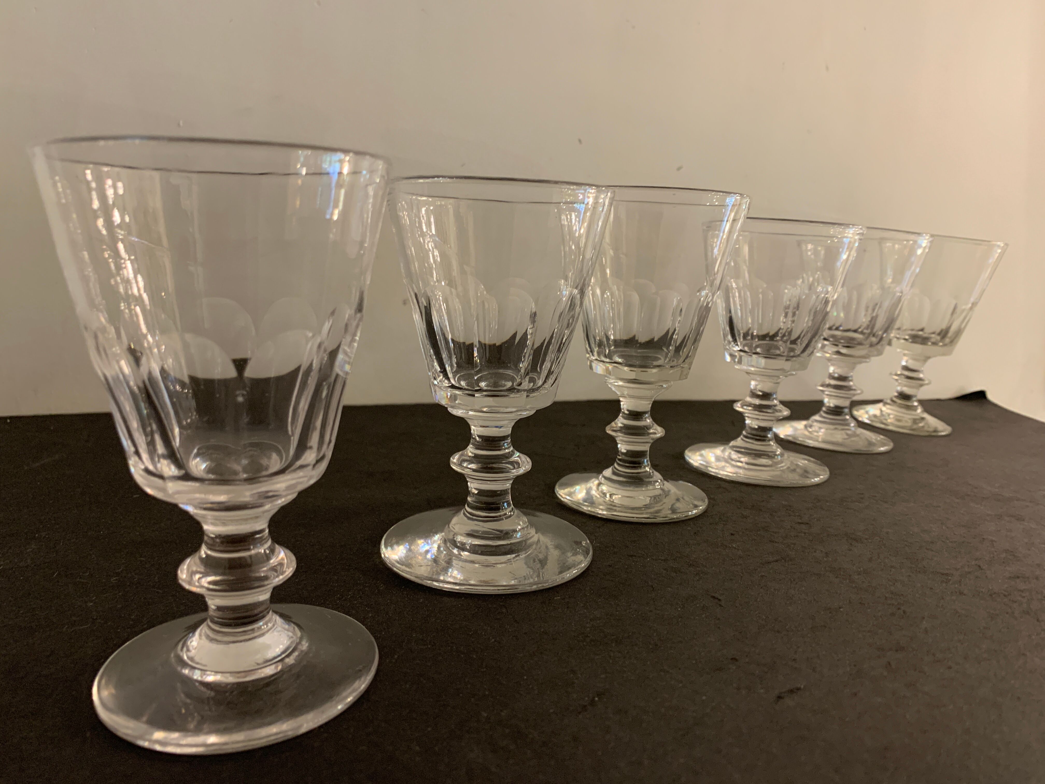 6 verres en cristal saint louis, modèle caton, xxème siècle