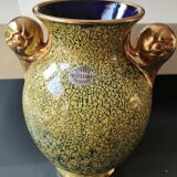 Crackle effect ball vase Signed FBA France In incorporated molecular enamels