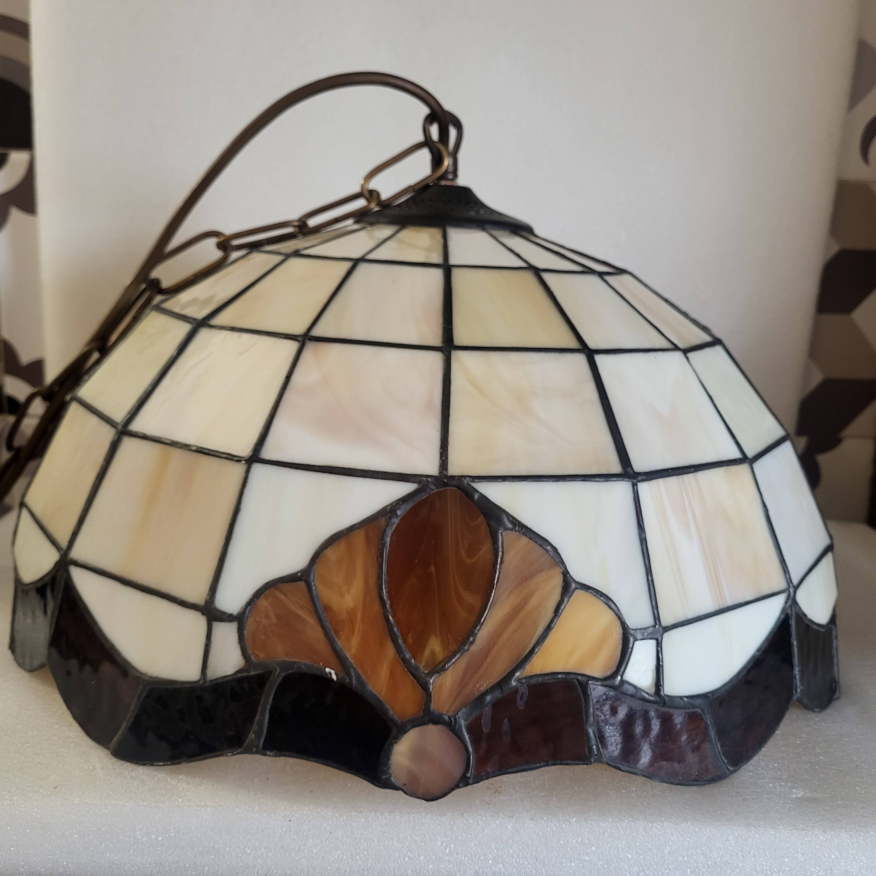 Tiffany-style stained glass pendant, vintage Honsel Germany