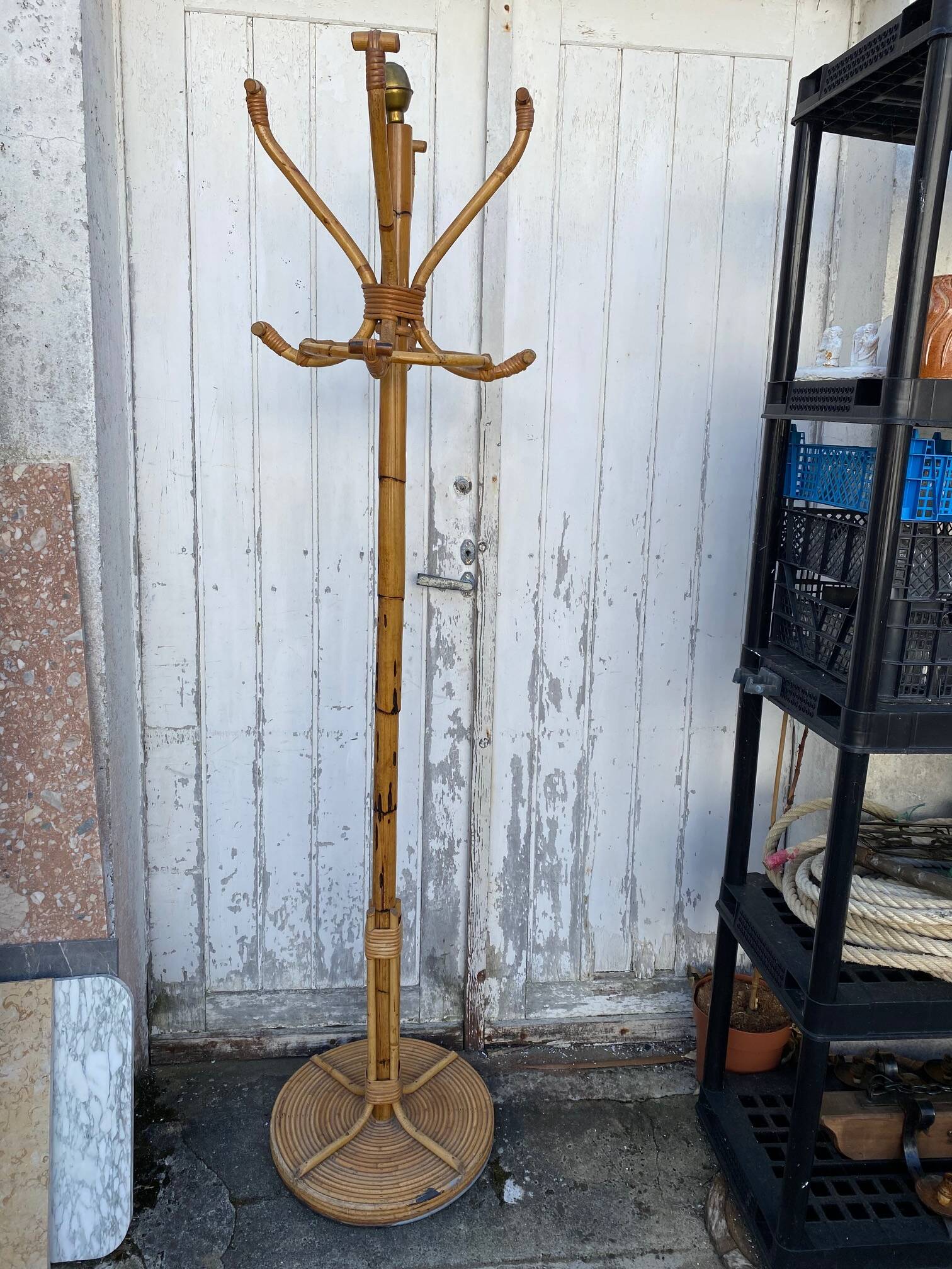 1960s rattan and wicker parrot coat rack entrance hallway