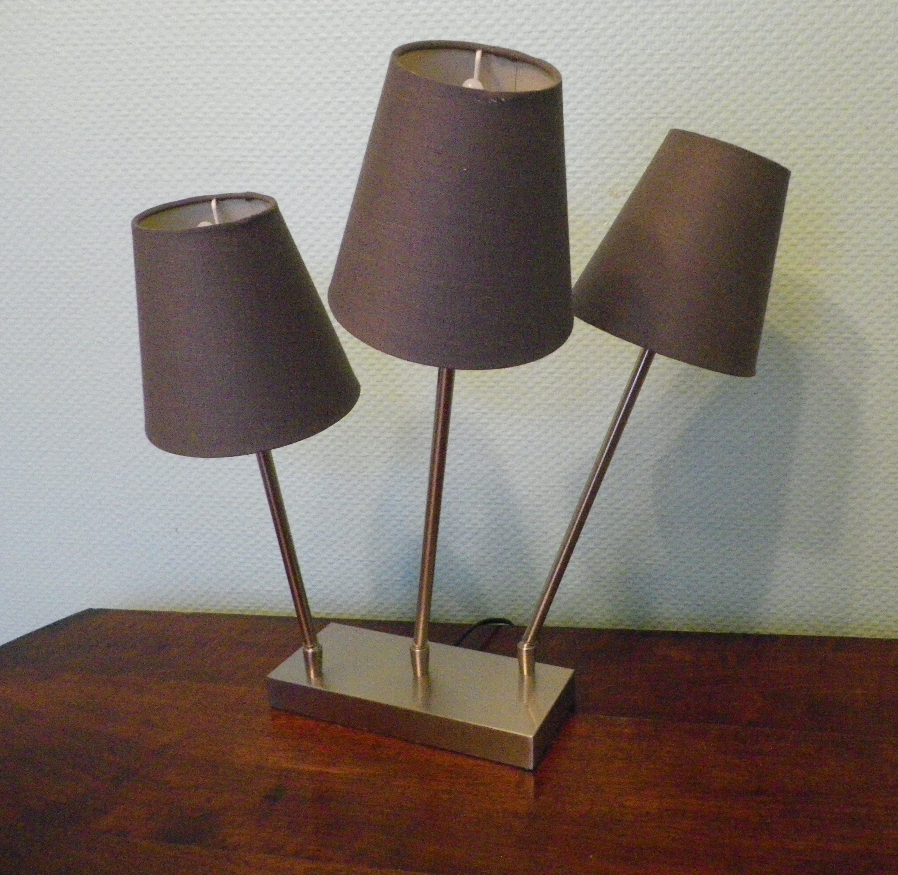 "Trio" table lamp, chromed metal, lampshades with tilting supports