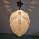 Art Deco pendant lamp in satin glass and bronze frame