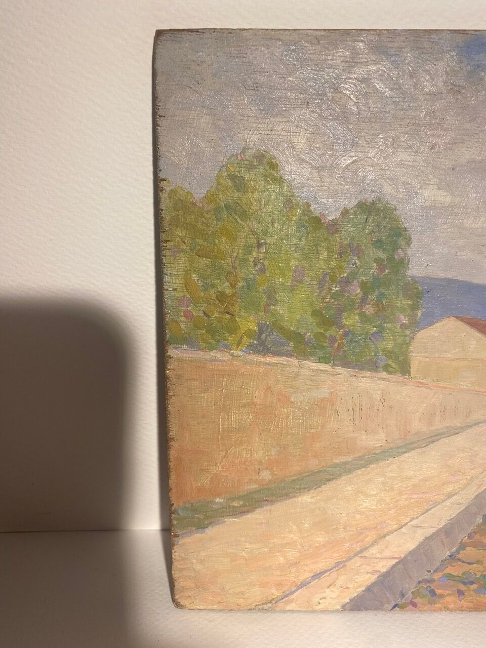 Tableau ancien, double face, paysage bord de Saône, début XX siècle
