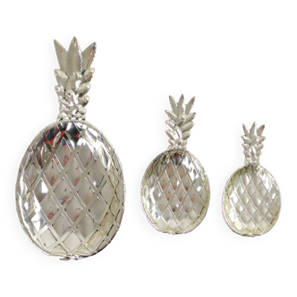 Silver plated pineapple bowls set of 3 mid century modern seventies  as new 40cm