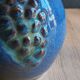 Vintage Blue Stoneware Jug with Grape Cluster Pattern, Ceramic Vase