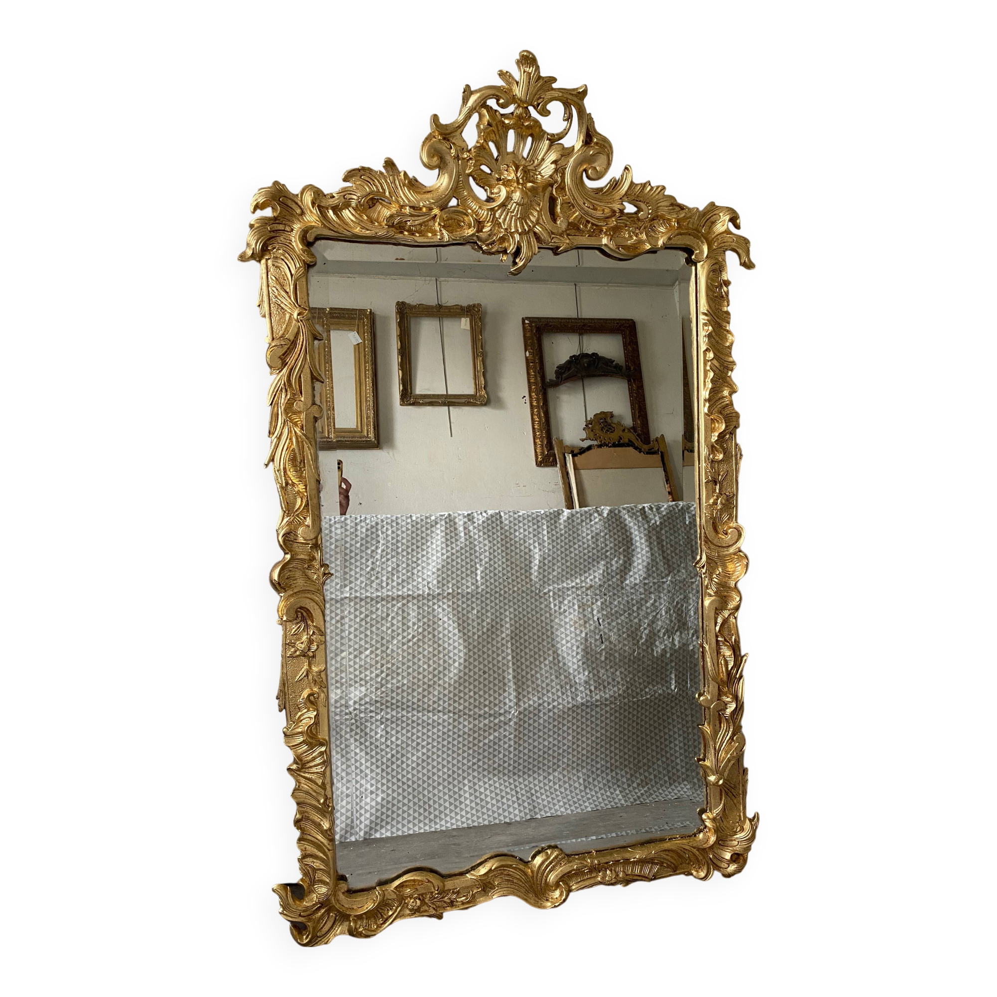 19th century gilded mirror with pediment