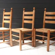 Set of four French ladderback chairs with rush seats – circa 1960