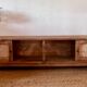 TV sideboard in raw solid oak and caning