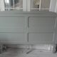 Headboard for a 160 bed made with old elements, enhanced in verdigris.