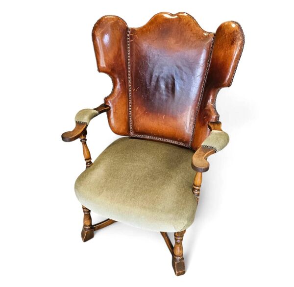 Rare fauteuil à oreilles en cuir et chêne conçu par Theo Ruth pour Artifort / f 297 de 1949
