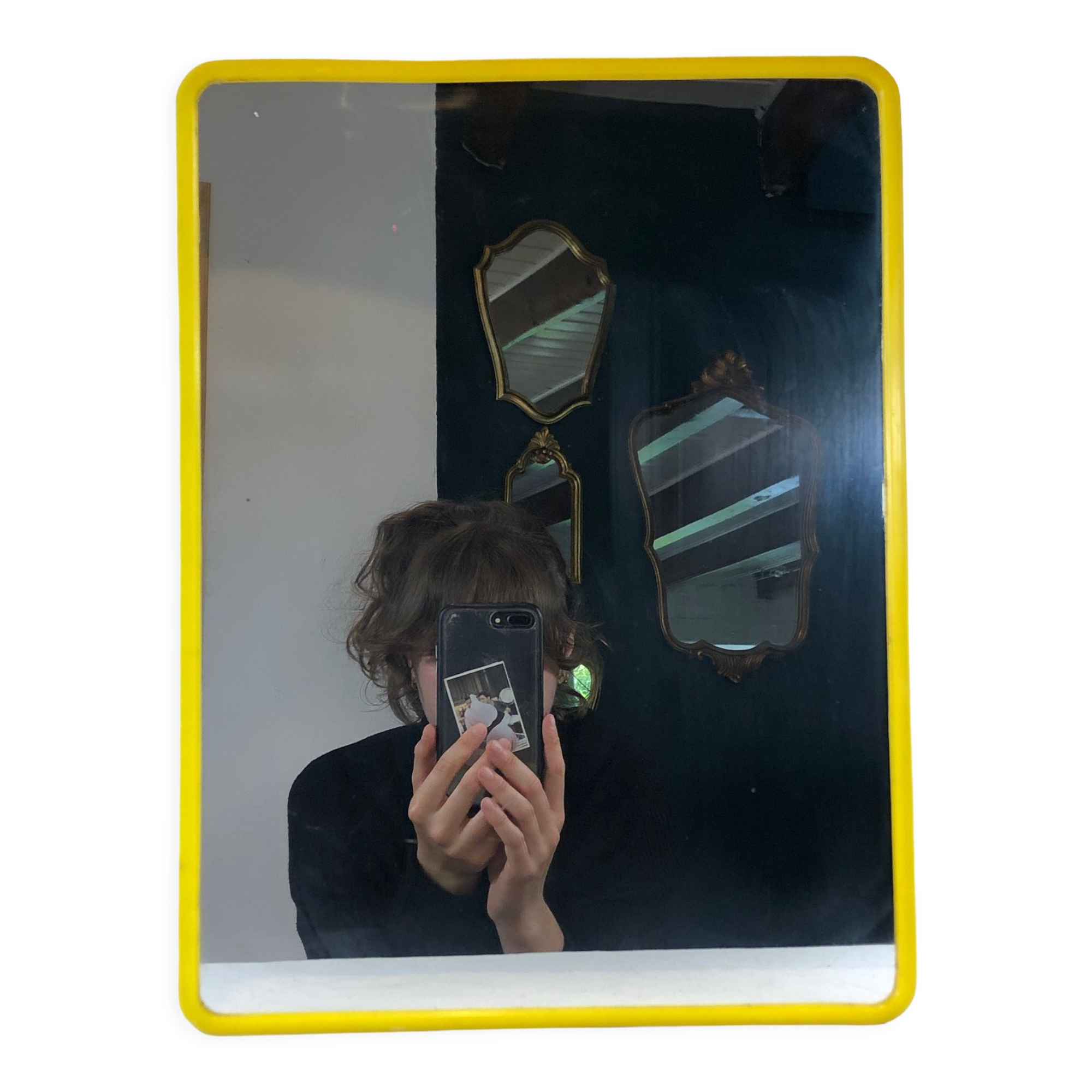 1970s mirror yellow plastic frame