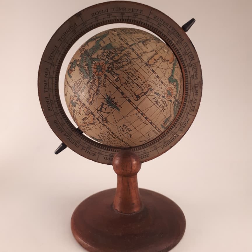 Globe world map vintage 1960 wood and paper