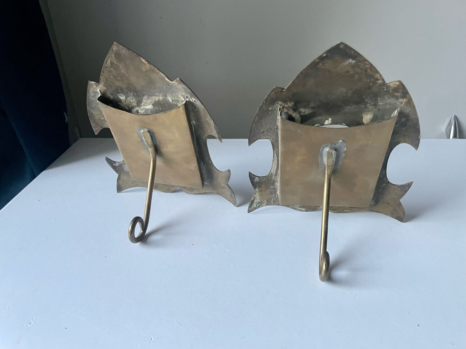 Pair of gothic metal brass picture frames