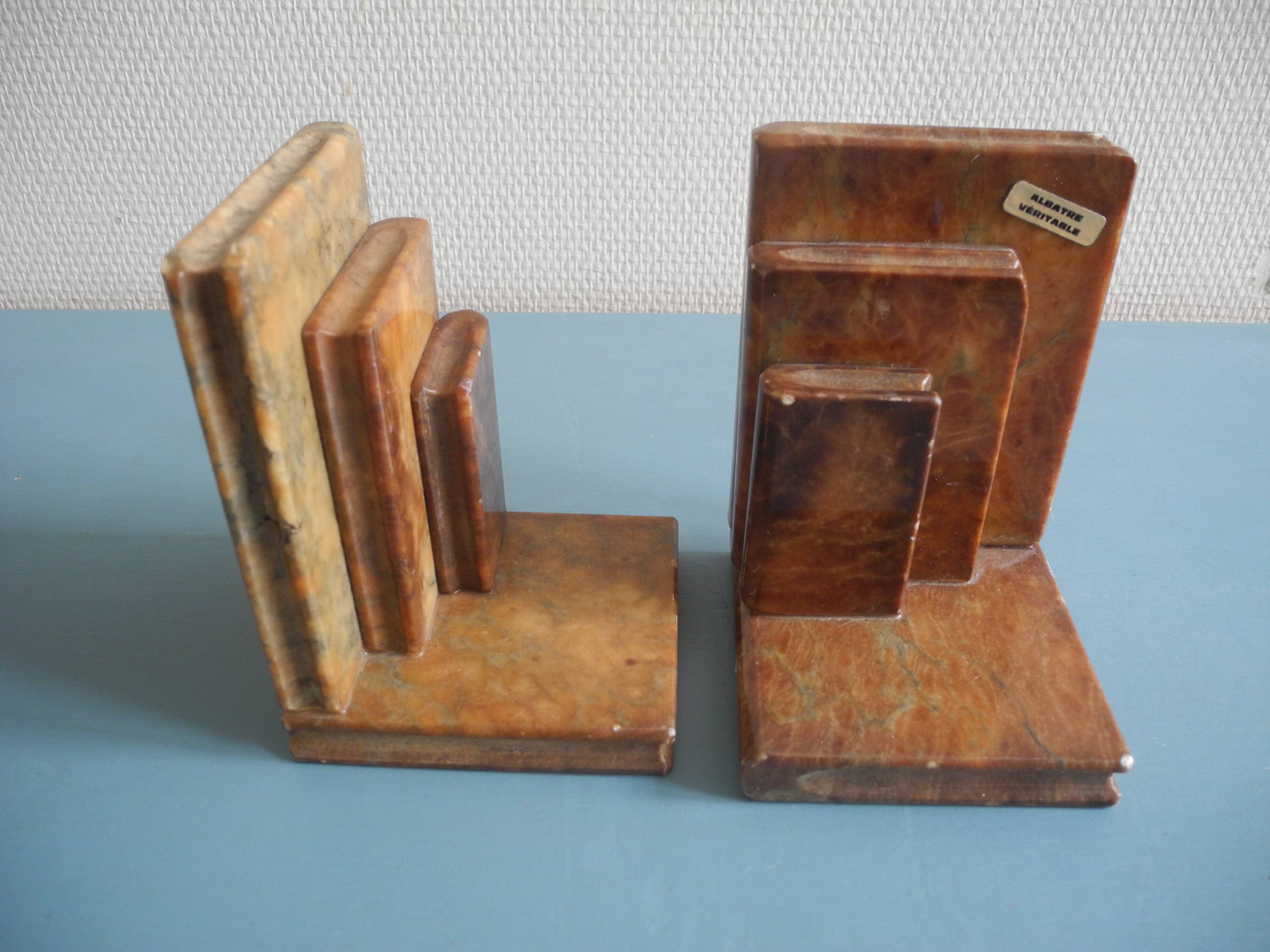 paire serre livres albâtre déco vintage alabaster bookends