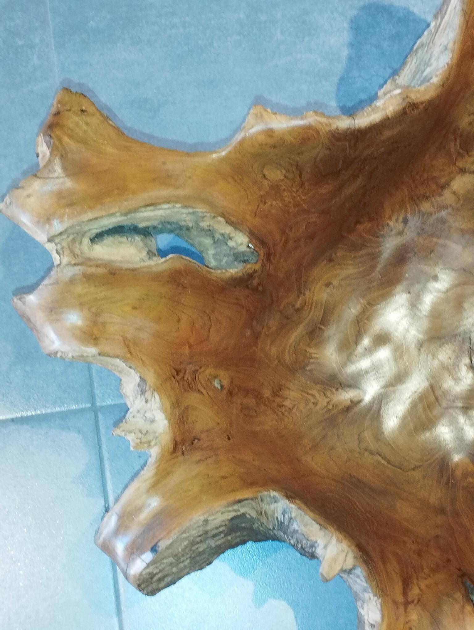 Sculptural wooden centrepiece, organic bowl, brutalist.
